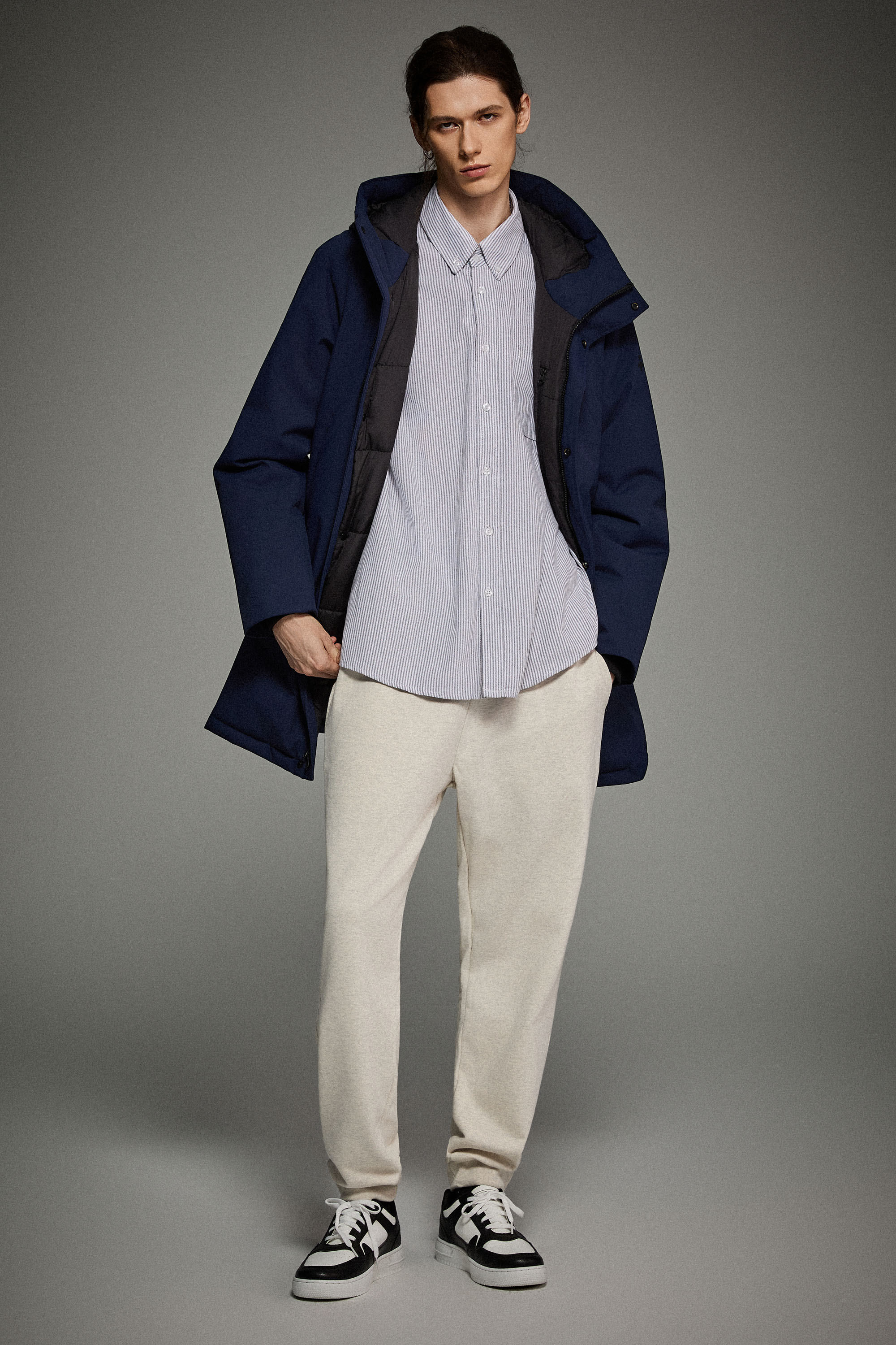 WeatherGuard Mid-Length Hooded Parka Jacket Orolay #color_navy