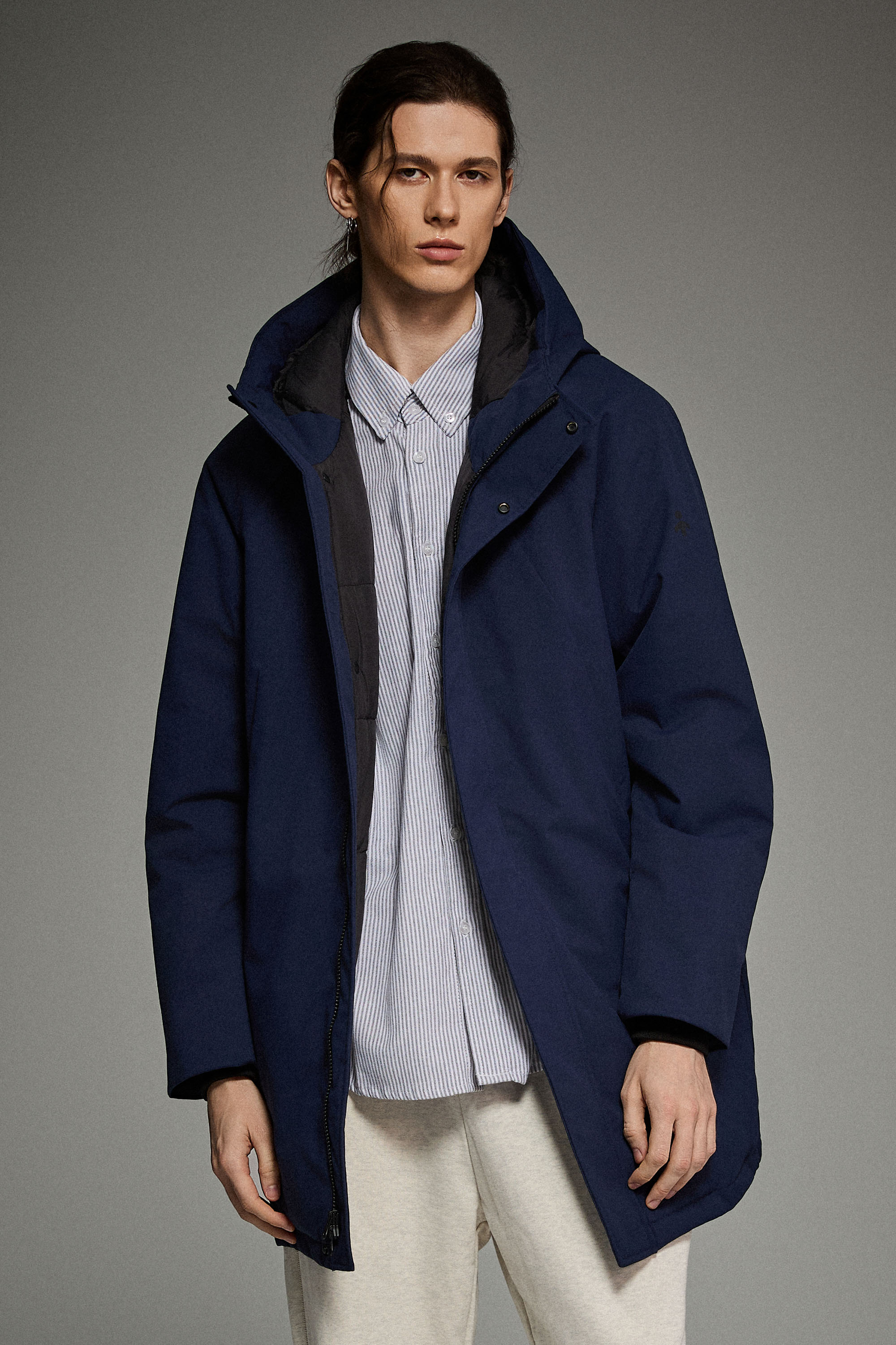 WeatherGuard Mid-Length Hooded Parka Jacket Orolay #color_navy