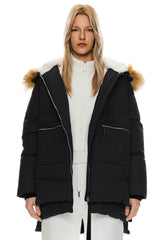 Orolay 092 Classics Thickened Down Jacket with Faux Fur Hood women #color_Black