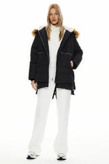 Orolay 092 Classics Thickened Down Jacket with Faux Fur Hood women #color_Black