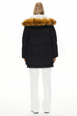 Orolay 092 Classics Thickened Down Jacket with Faux Fur Hood women #color_Black