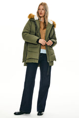 Orolay-092 Classics Thickened Down Jacket with Faux Fur Hood #color_Peat Moss