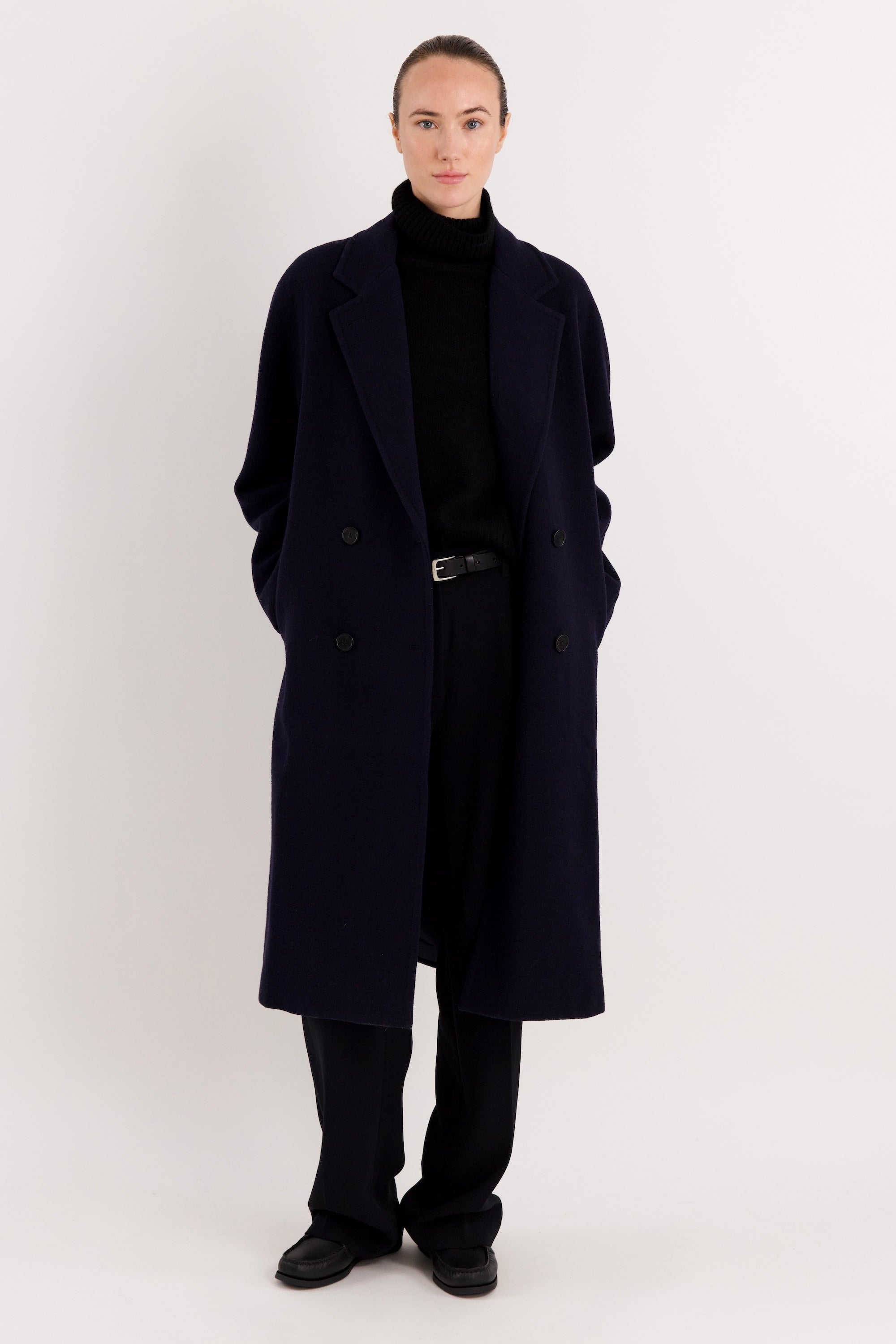 Maxi Wool Coat 2-Button OROLAY #color_navy