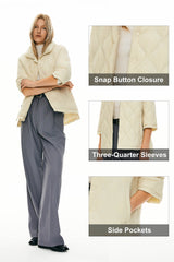 Orolay Puffer Jacket Three-quarter Sleeves Lightweight Oversized #color_beige