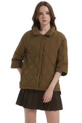 Orolay Puffer Jacket Three-quarter Sleeves Lightweight Oversized #color_coffee