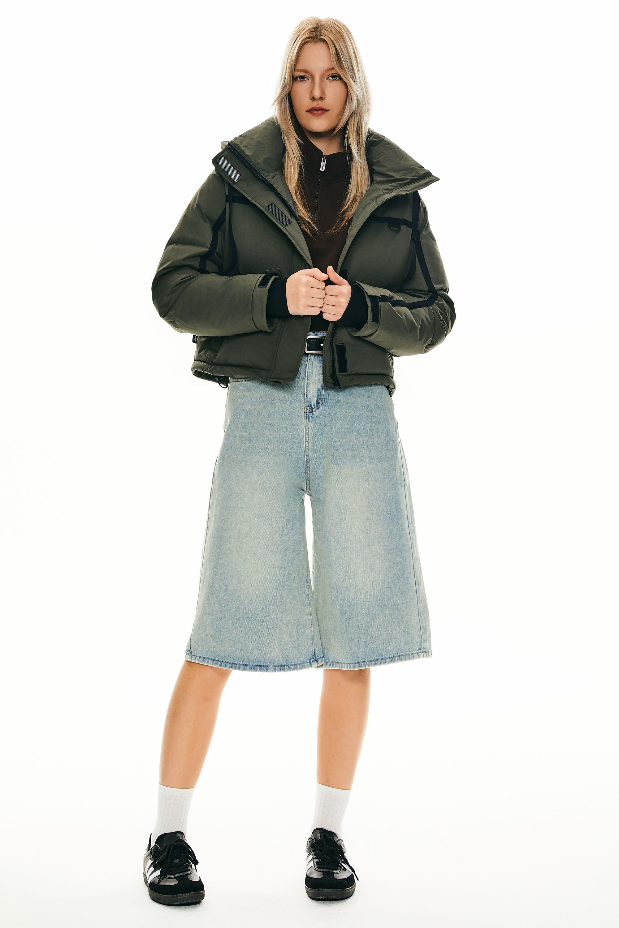 orolay Cropped Puffer Jacket Winter Quilted #color_dark green