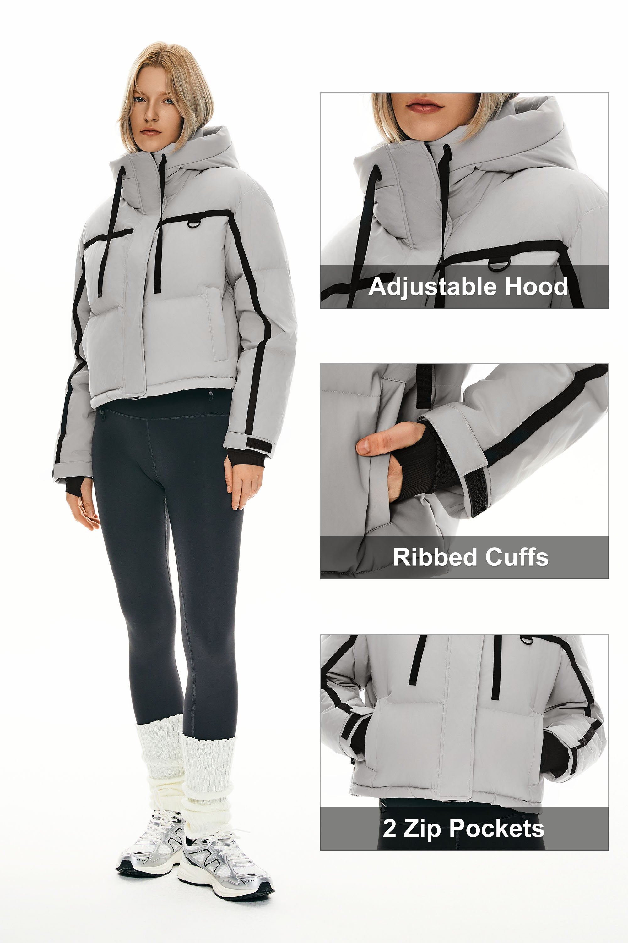 orolay Cropped Puffer Jacket Winter Quilted #color_Lightgray