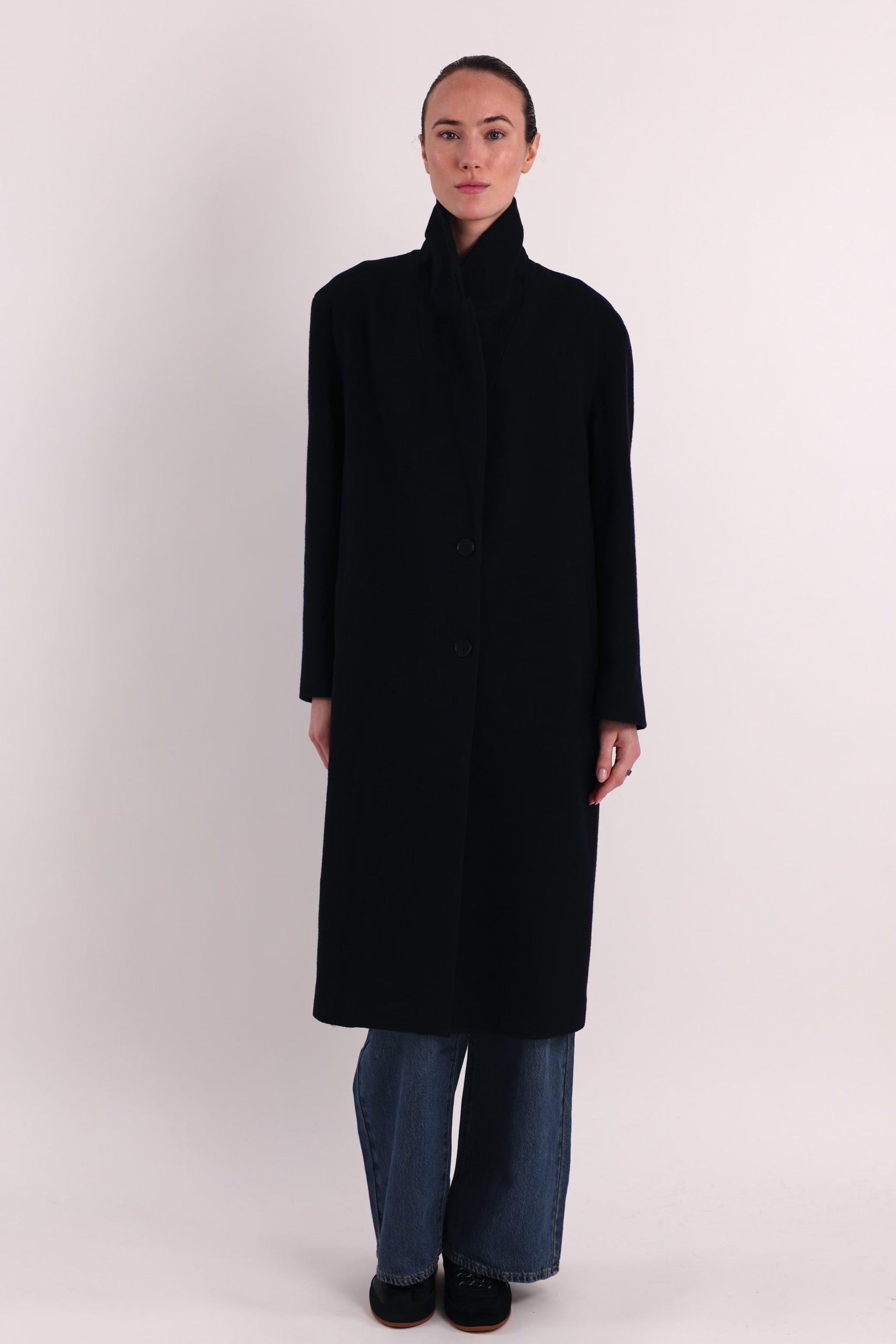 orolay Maxi Wool Coat 4-Button #color_navy
