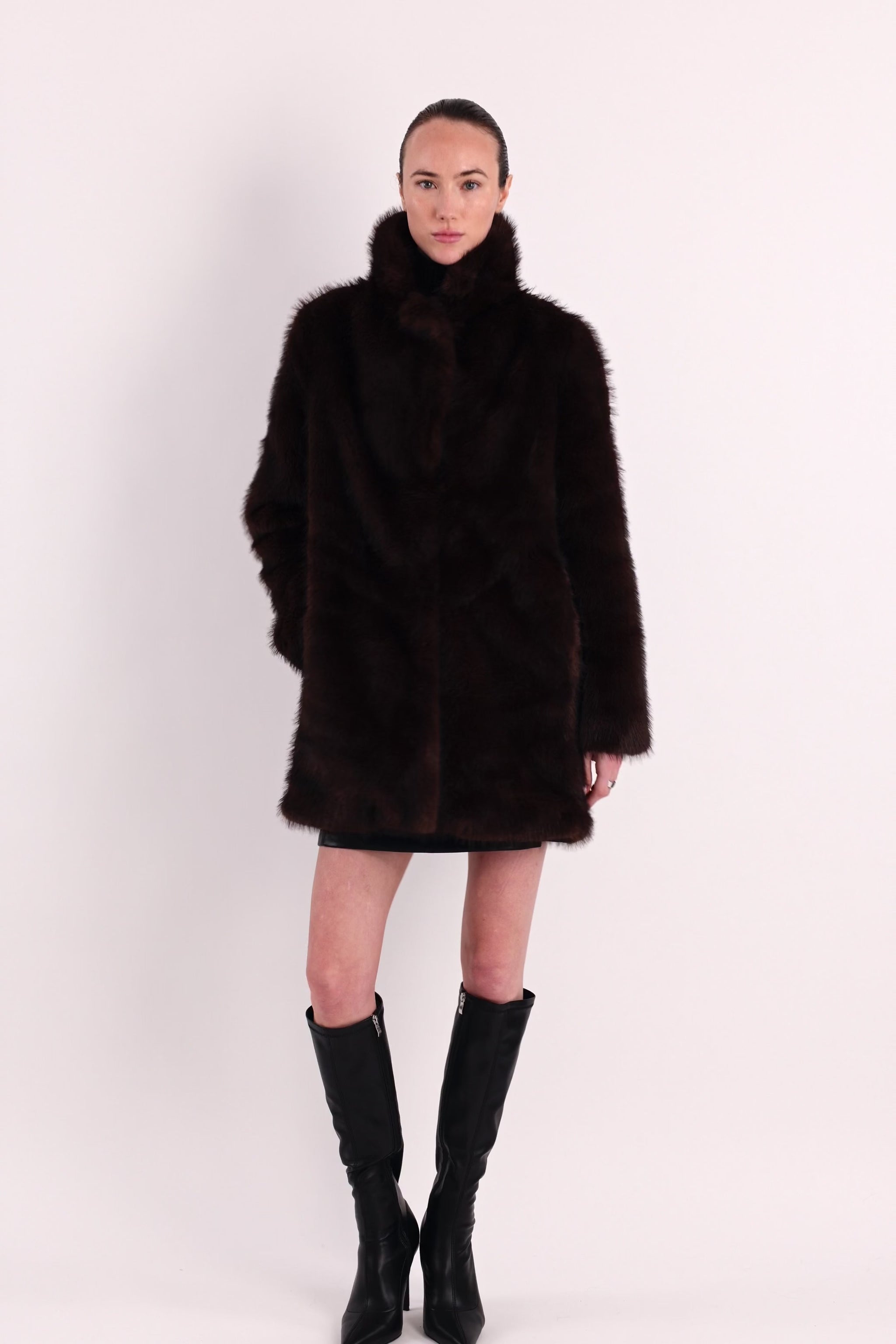 Mid-Length Faux Fur Coat orolay #color_black,coffee
