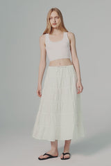 Orolay Bouquet Linen Skirt #Color_Natural Ecru,white,Dark night navy