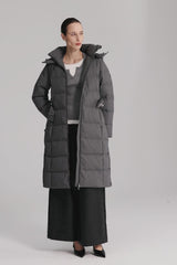 Full-Length Belted Hooded Down Jacket Orolay #color_darkgray,black,beige,navy