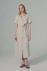 Classic Linen Maxi Dress Orolay #color_Natural Ecru,white,Dark night navy