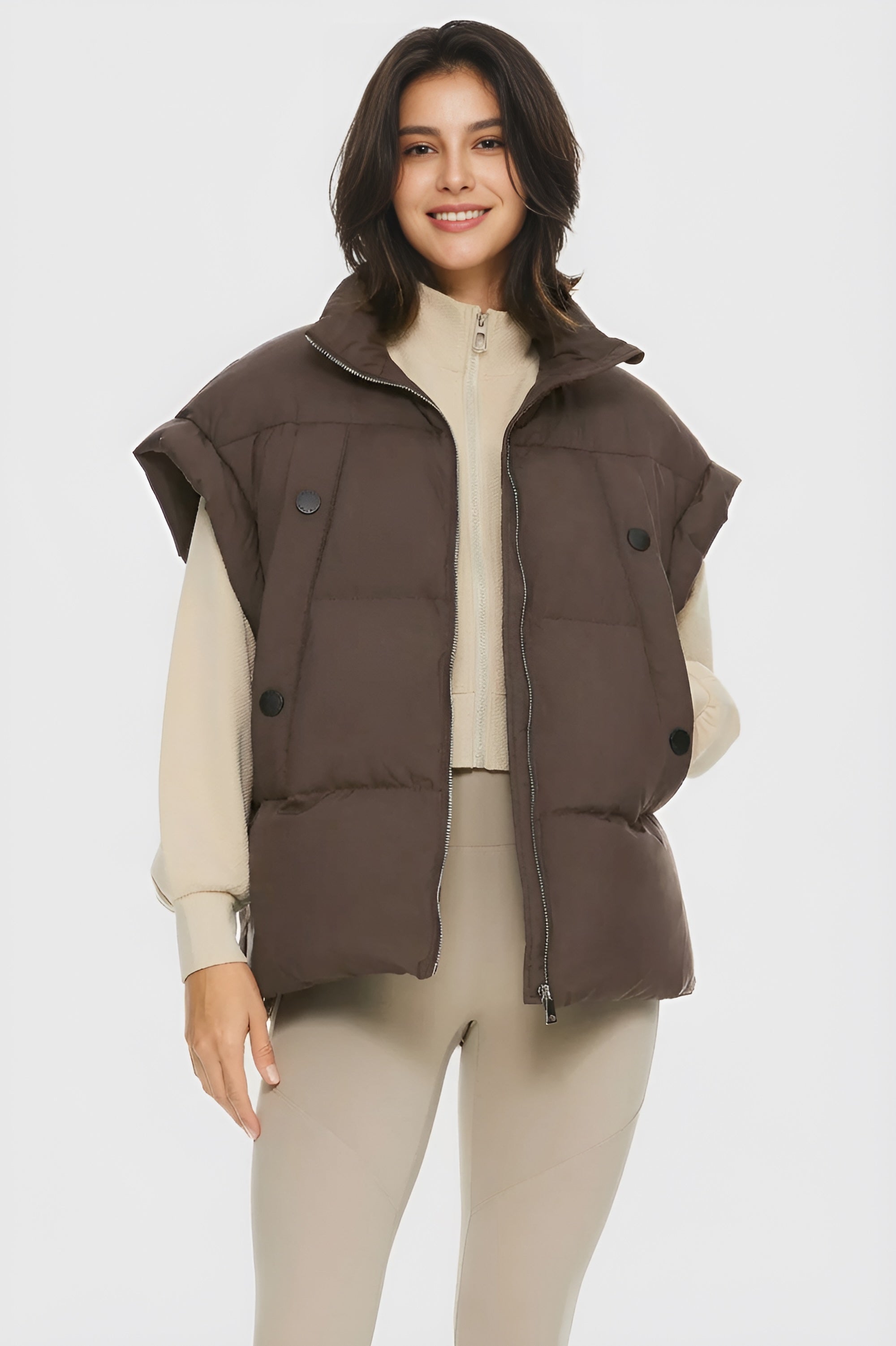 Orolay-Sleeveless Classic Puffer Vest-#color_coffee