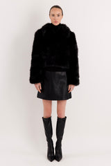 Orolay Cropped Faux Fur Coat #color_black
